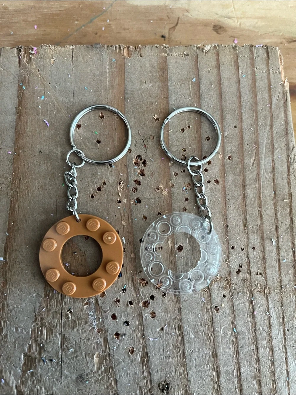 ONE Lego Brown or Clear Circle Ring Keychain